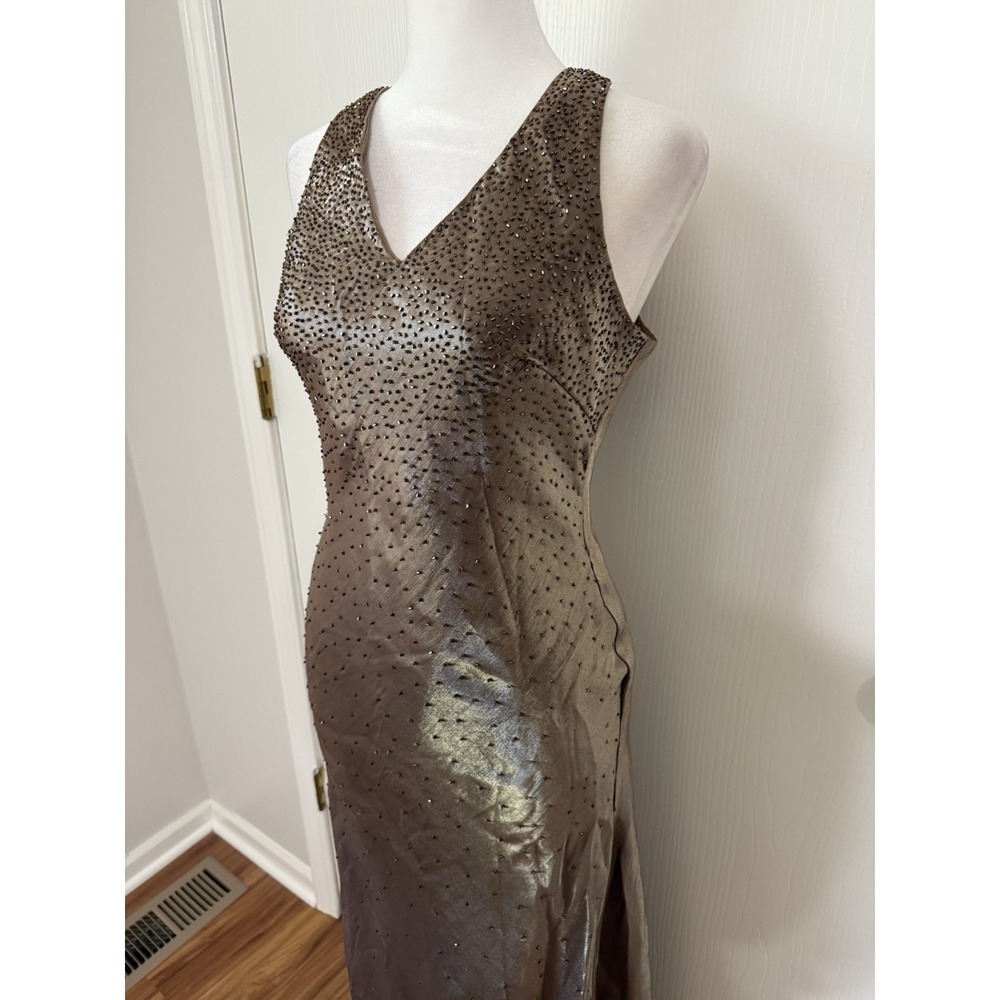 Fairycore Halter Top Sleeveless Vintage Y2K 90s Brown Shimmer Bead Prom Dress 6 - Picture 3 of 11